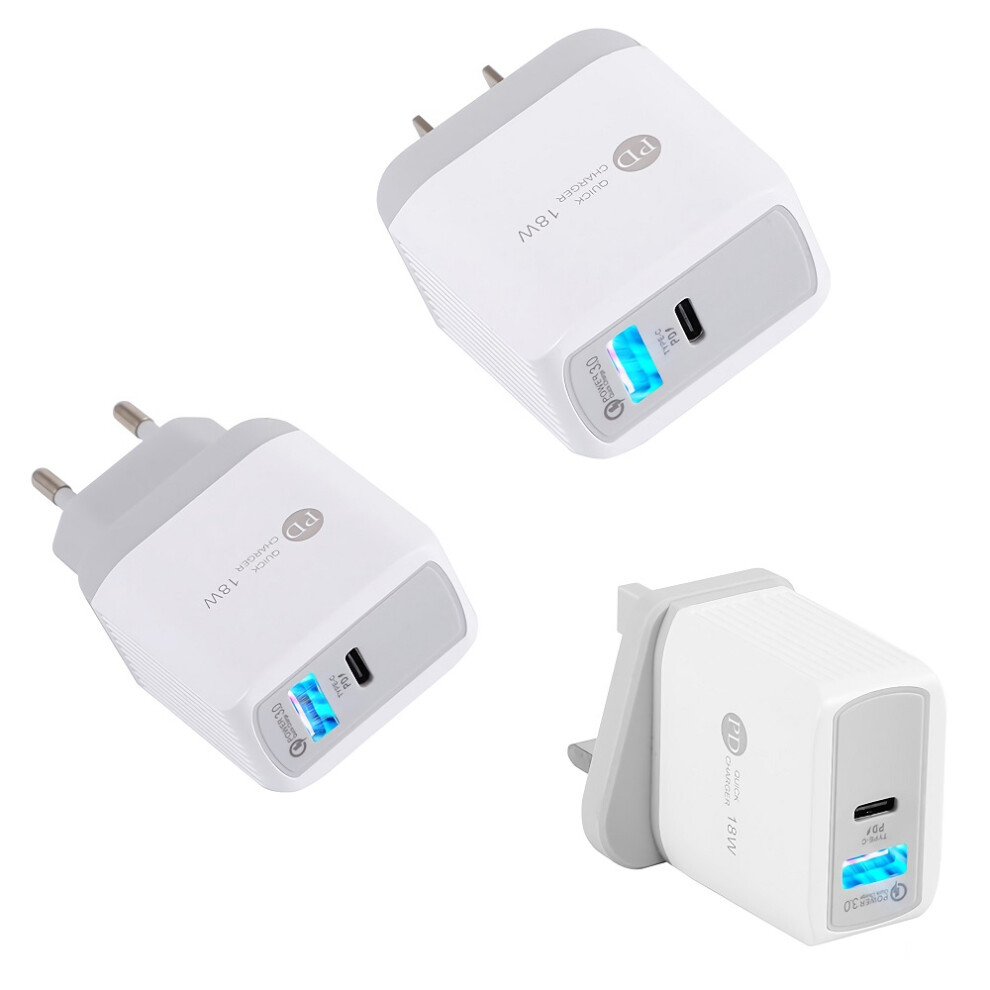Qc3.0+Pd18w Quick Charger Power Adapter For Tablet Smartphone White 711766568030