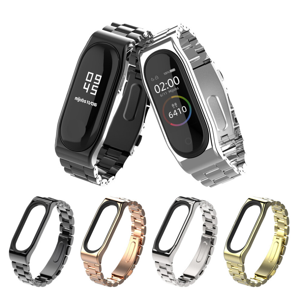 Mijobs Full Steel Watch Band Anti Lost Watch Strap For Xiaomi Mi Band 5 Silver 6900084844856