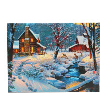 1 Piece LED Luminous Canvas Painting Winter Snow Cabin Deer Wall Decorative Art Picture Home Office Decoration