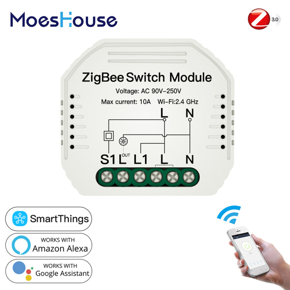 Moeshouse Tuya Zigbee3.0 Smart Light Switch Module Smartthings Required App Remote Control Work With Alexa Google Home For Voice Control 300028003787