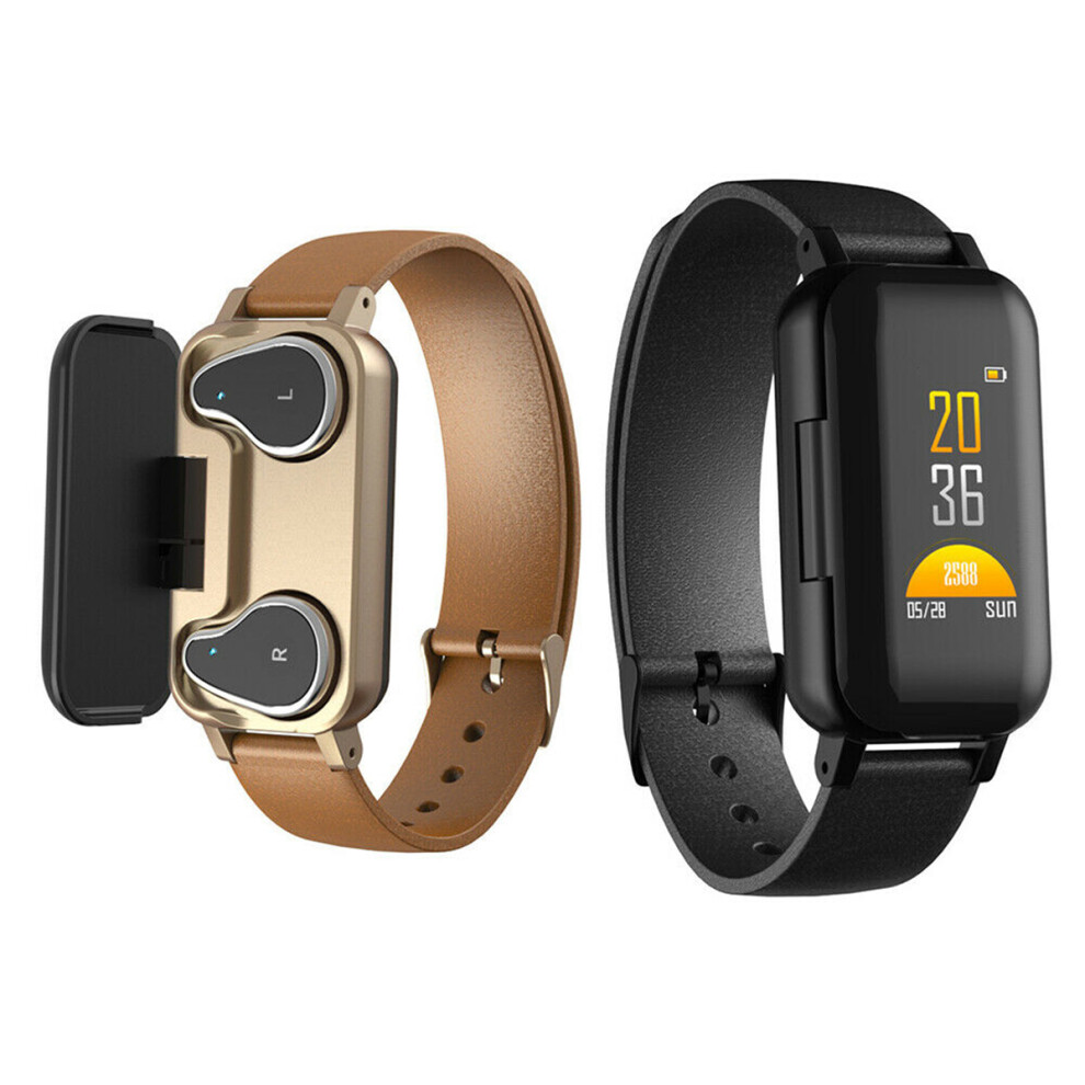Bakeey Bluetooth 5.0 Smart Wireless Dual Headphone Wristband Heart Rate Monitor Long Standby Smart Watch 6900059653728