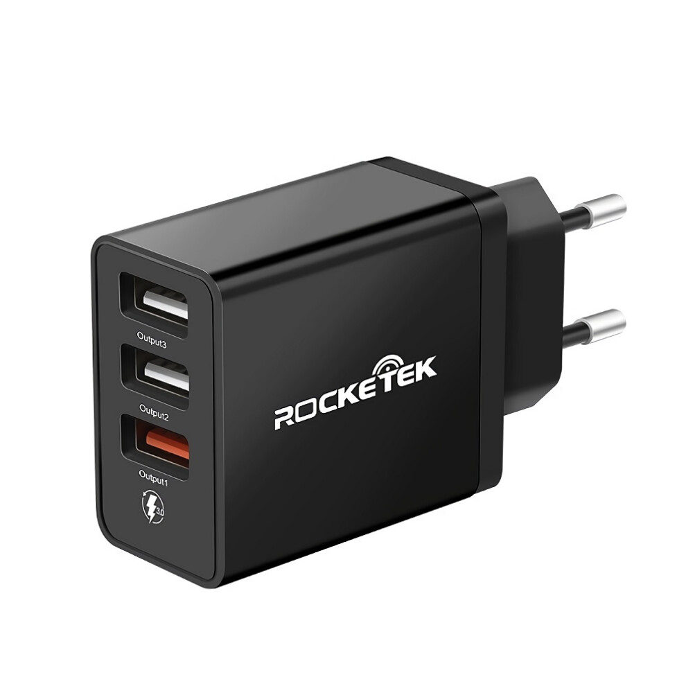 Rocketek 3 Ports 30W Qc3.0 2.4A Qc Fast Charging Usb Charger Power Adapter For Samsung Huawei Smartphone Tablet 6906141241750