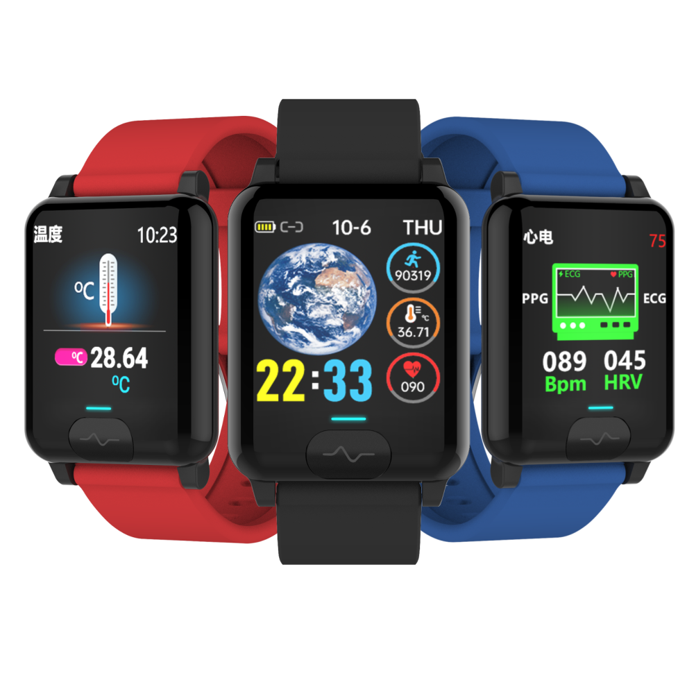 [Body Temperature Monitor]Bakeey E04s Ecg+Ppg Heart Rate Blood Pressure Oxygen Respiration Rate Monitor Ip68 Waterproof Smart Watch 6914217644077