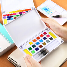 12 18 24 36 Colors Solid Water Color Pigment Set Portable Hand painted Watercolor Pigment with Painting Brushes Sponge School Art Painting Tools Supp