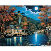 Oil Painting By Number Kit Set Full Moon Night Landscape Painting DIY Acrylic Pigment Painting By Numbers Art Hand Craft Supplies