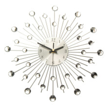 33cm Clear Diamante Crystal Effect Jeweled Sunburst Silver Metal Wire Wall Clock