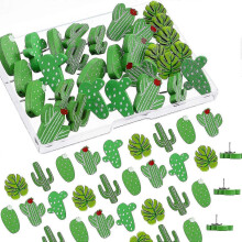 30 Pieces Wooden Push Pins Cactus Palm Leaf Thumb Tack Decorative Cute Pushpins