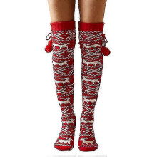 (red) Christmas Socks Elk With Ball Knitted Long Tube Over The Knee Pile Socks