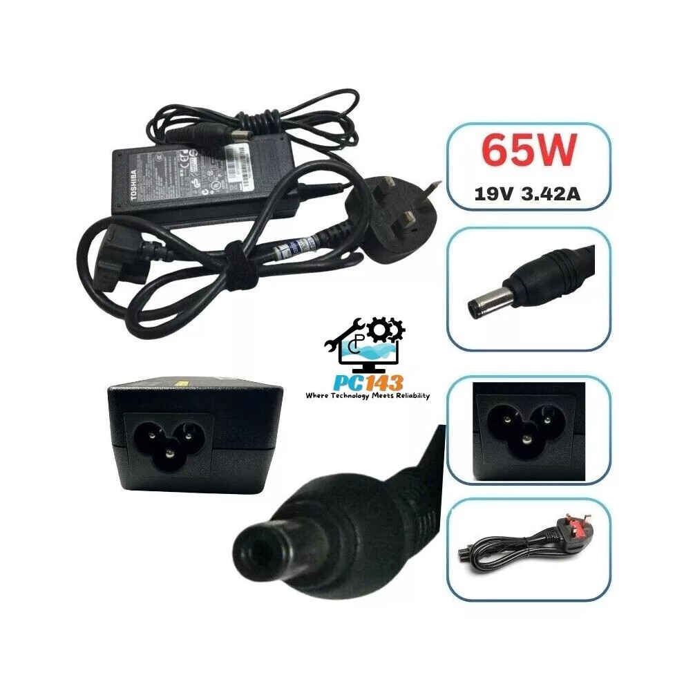 Genuine Toshiba Laptop Charger 19V - 3.42A 65W with Power Lead