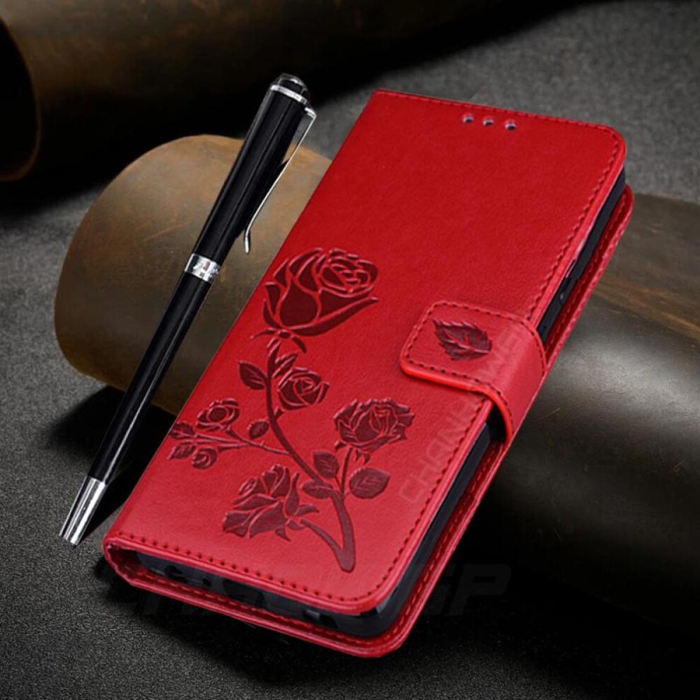 (red, Samsung Galaxy A12 5G) Leather Case For Samsung Galaxy A12 Cover Rose Flower Magnetic Flip Wallet Case On For Samsung A12 5g Phone Cases For Sam