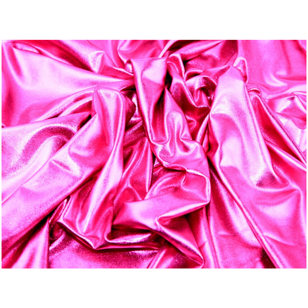 Thimbles Fabrics & Crafts (Cerise 1/2 Meter) Shiny Metallic Lycra Fabric Foil Mirror Dancewear Pink
