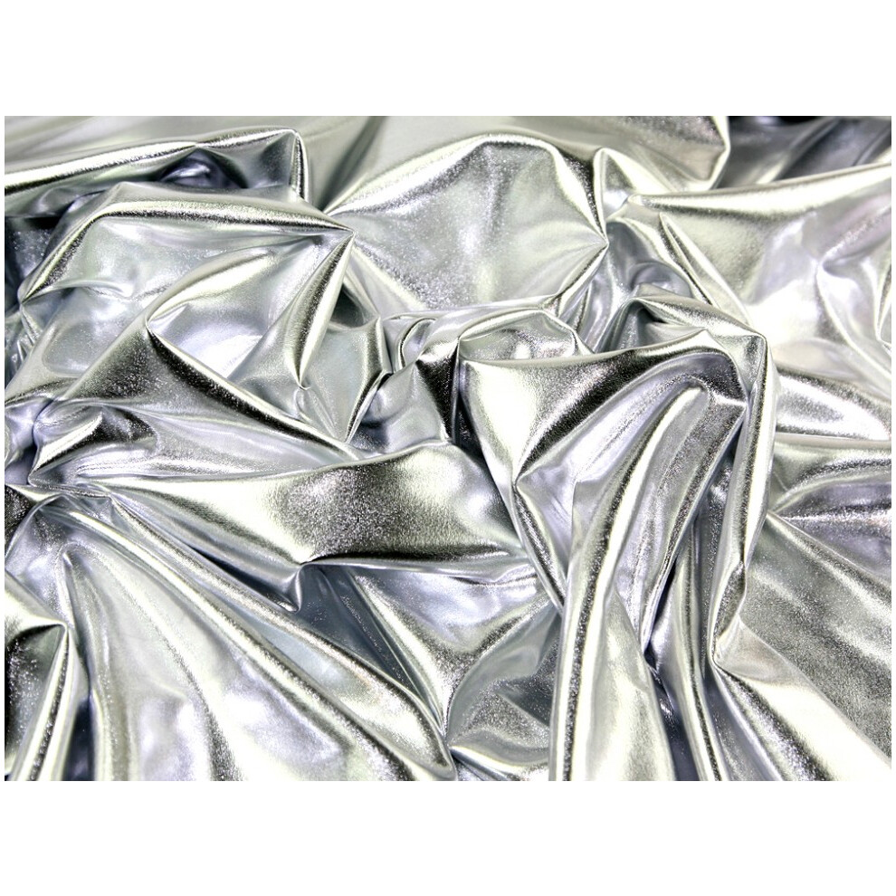 Thimbles Fabrics & Crafts (, 1/2 Meter) Shiny Metallic Lycra Fabric Foil Mirror Dancewear Silver