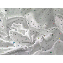(White, 1 Meter) Silky Satin Sequin Hologram Spot Satin Dancewear