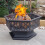 Hexagonal Lattice Steel Fire Pit with Lid, Poker & Log Grate 2