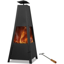 Pyramid Fire Pit 102cm Outdoor Log Burner Patio Heater - Black Metal