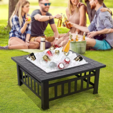Large Outdoor Fire Pit BBQ Table - Square Garden Log Burner with Grill