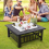 Large Outdoor Fire Pit BBQ Table - Square Garden Log Burner with Grill 1