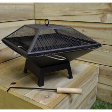 Portable Square Fire Pit BBQ Grill - Steel Patio Heater Outdoor Use