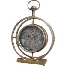 Antique Gold Portable Desk Mantle Clock with Moving Cogs
