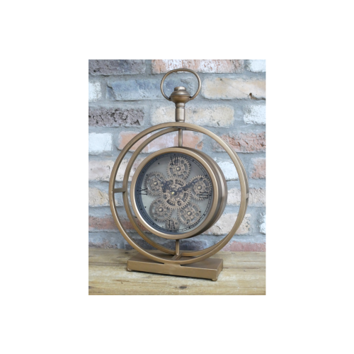 Antique Gold Portable Desk Mantle Clock with Moving Cogs 1