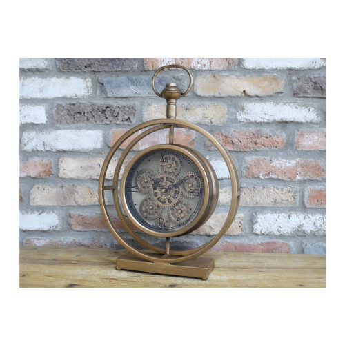Antique Gold Portable Desk Mantle Clock with Moving Cogs 2