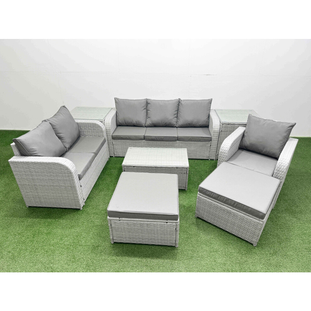 Fimous Patio PE Wicker 8 Seater Outdoor Rattan Furniture Sofa Sets with Rectangular Coffee Table 3 Seater Sofa 2 Big Footstools 2 Side Table