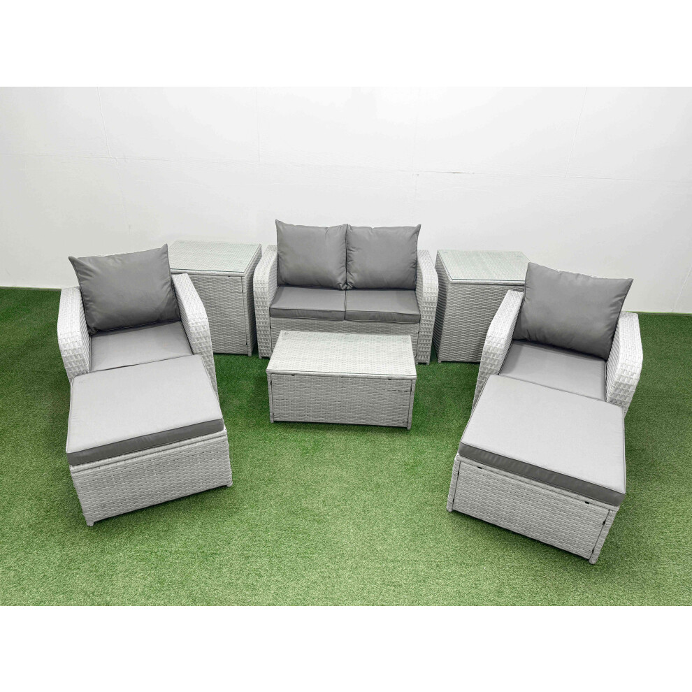 Fimous Pe Wicker Rattan Garden Furniture Set Sofa Set Reclining Adjustable Chair Rectangular Coffee Table 6 Seater 2 Big Stools 2 Side Table
