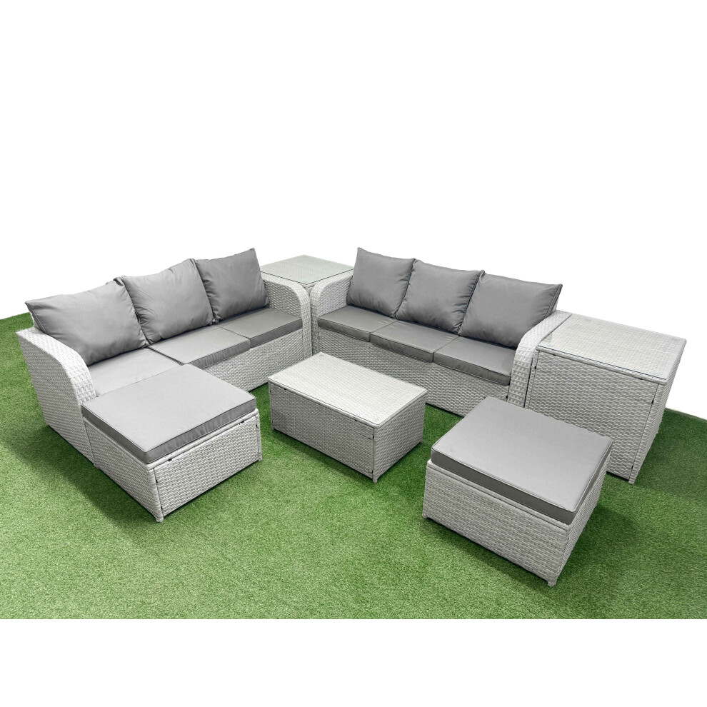 Rackhams Light/Grey 8 Seater Garden Sofa Set, Wicker Rattan, Coffee Table, High Back Lounge Sofa, 2 Big Footstools And 2 Side Tables, - Image 2