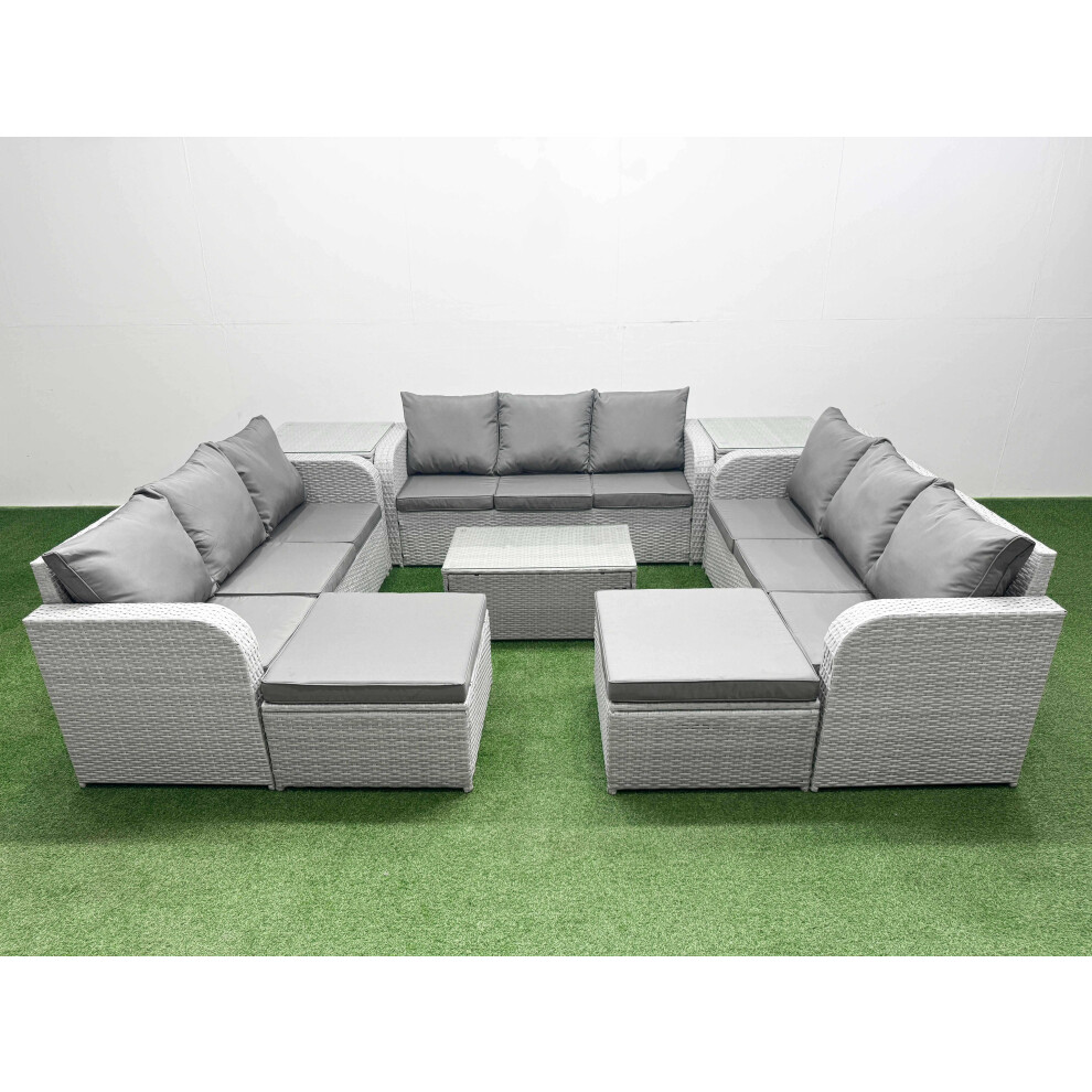 Fimous PE Rattan Lounge Sofa Set 11 Seater Outdoor Garden Furniture Set with Rectangular Coffee Table 3 Seater Sofa 2 Big Footstools