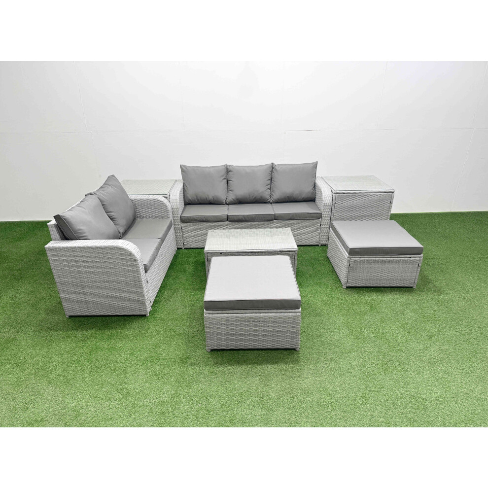 Fimous 7 Seater PE Rattan Wicker Garden Furniture Patio Conservatory Sofa Set with 3 Seater Sofa Love Sofa 2 Big Footstool 2 Side Table