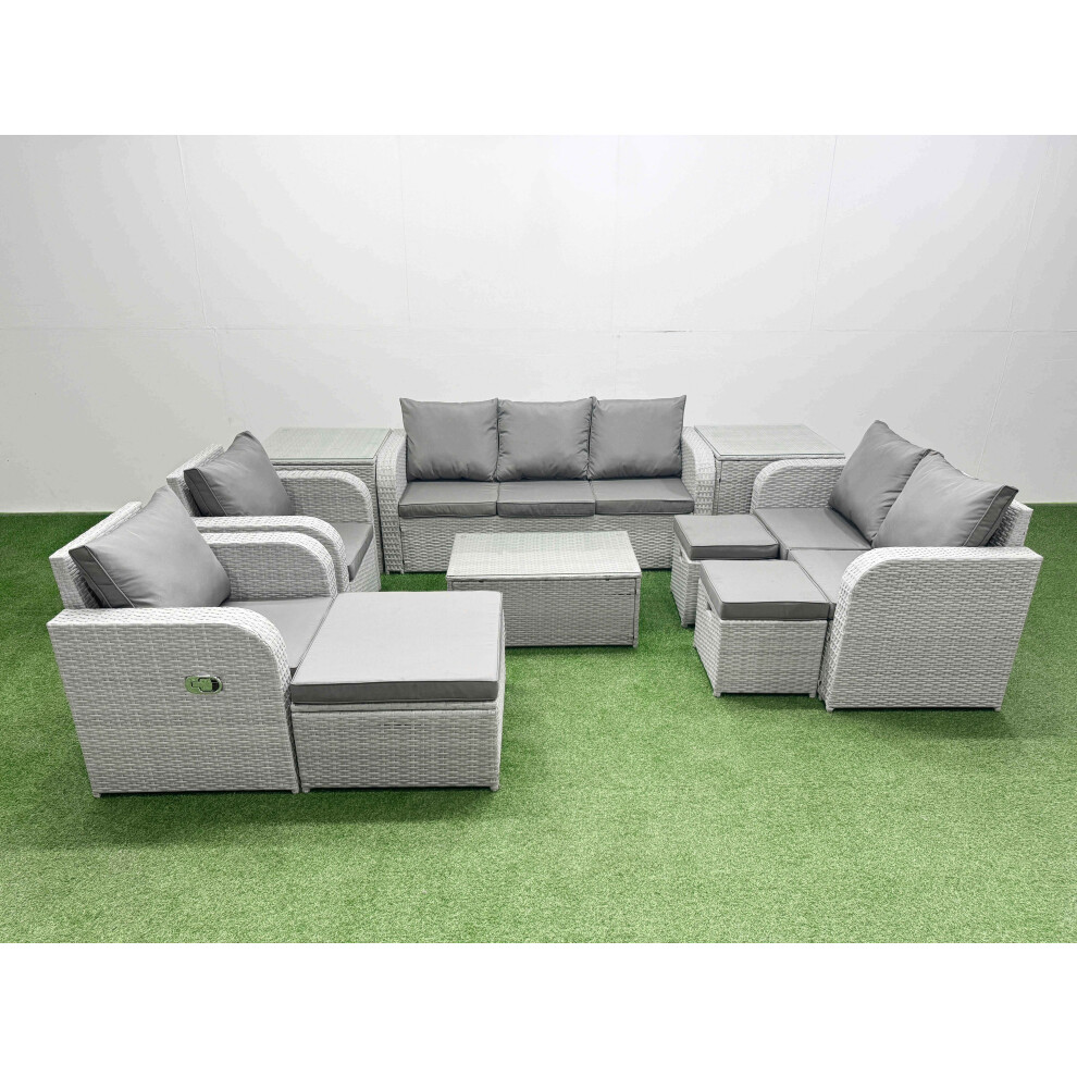 Fimous PE Rattan Garden Furniture Set Adjustable Chair Sofa Double Love Seat 2 Seater Sofa Lounge Set Oblong Coffee Table 3 Stools 2 Side Table