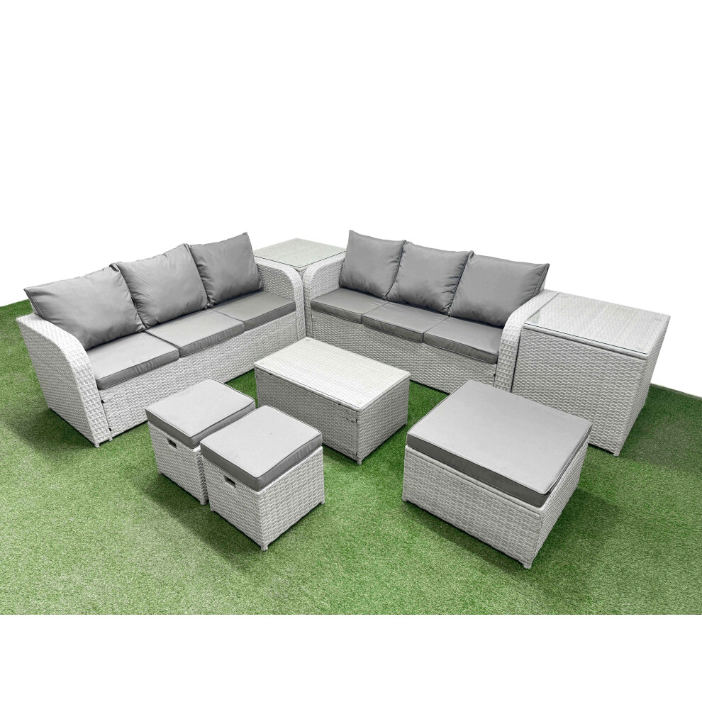 Fimous Outdoor Garden Furniture Sets 9 Seater Wicker Rattan Furniture Sofa Sets With High Back Lounge Sofa 3 Stools 2 Side Table