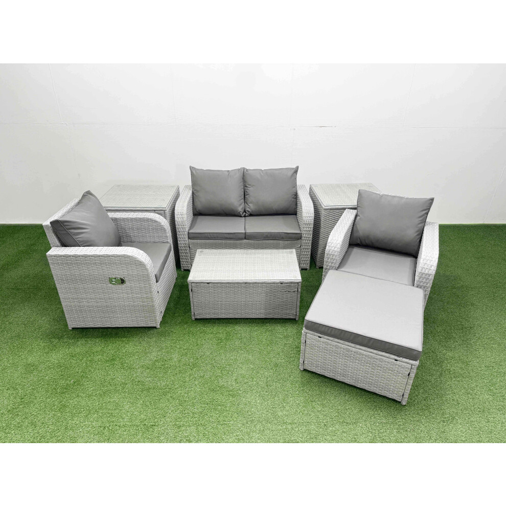 Rackhams Light/Grey 5-Seater Pe Rattan Sofa Set | Reclining Chair, Rectangular Coffee Table, Footstool, 2 Side Tables - Image 2