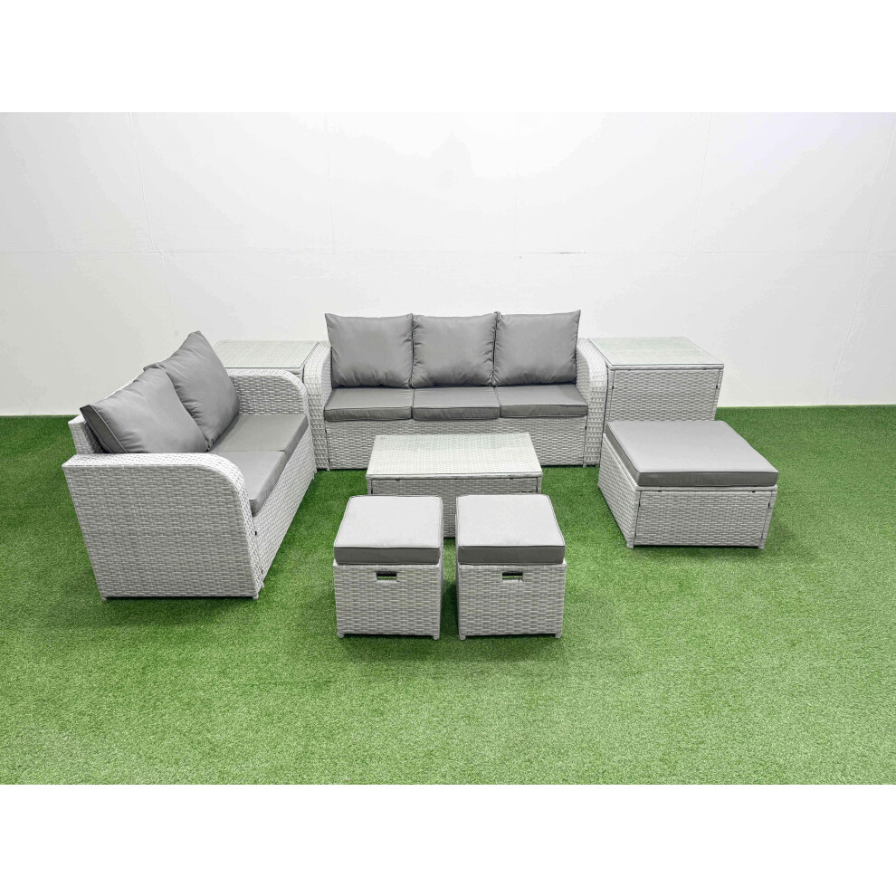 Fimous 8 Seater PE Rattan Wicker Garden Furniture Patio Conservatory Sofa Set with 3 Seater Sofa Love Sofa 3 Stool 2 Side Table