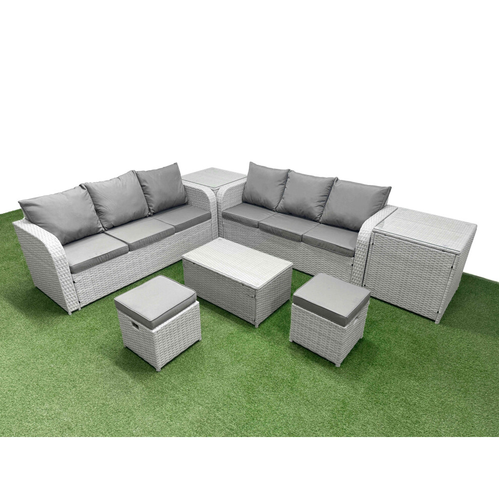 Fimous Outdoor Garden Furniture Sets 8 Seater Wicker Rattan Furniture Sofa Sets With High Back Lounge Sofa Stools 2 Side Table