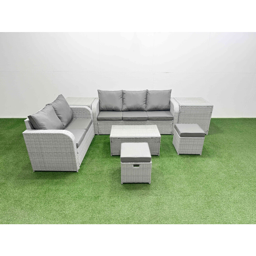 Fimous 7 Seater PE Rattan Wicker Garden Furniture Patio Conservatory Sofa Set with 3 Seater Sofa Love Sofa 2 Stools 2 Side Table