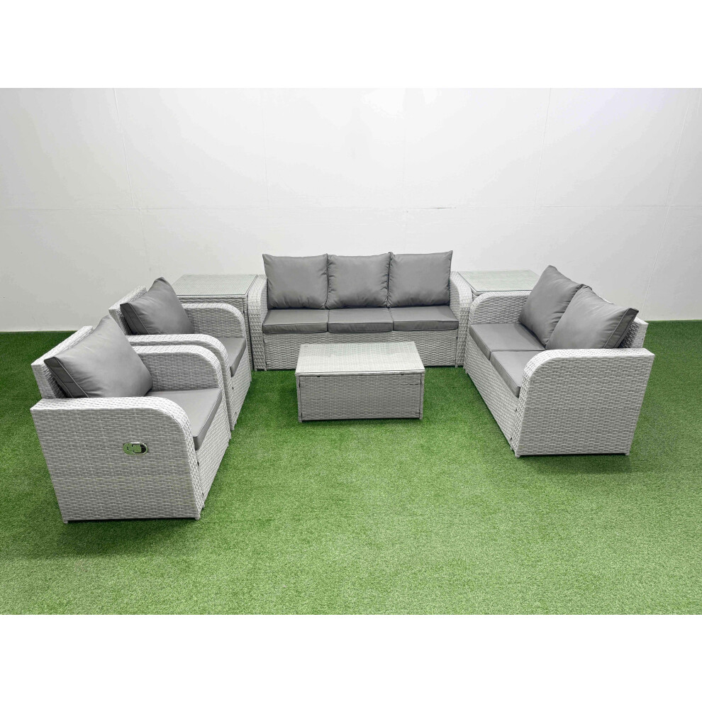 Fimous PE Rattan Garden Furniture Set Adjustable Chair Sofa Double Love Seat 2 Seater Sofa Lounge Set Oblong Coffee Table 2 Side Table