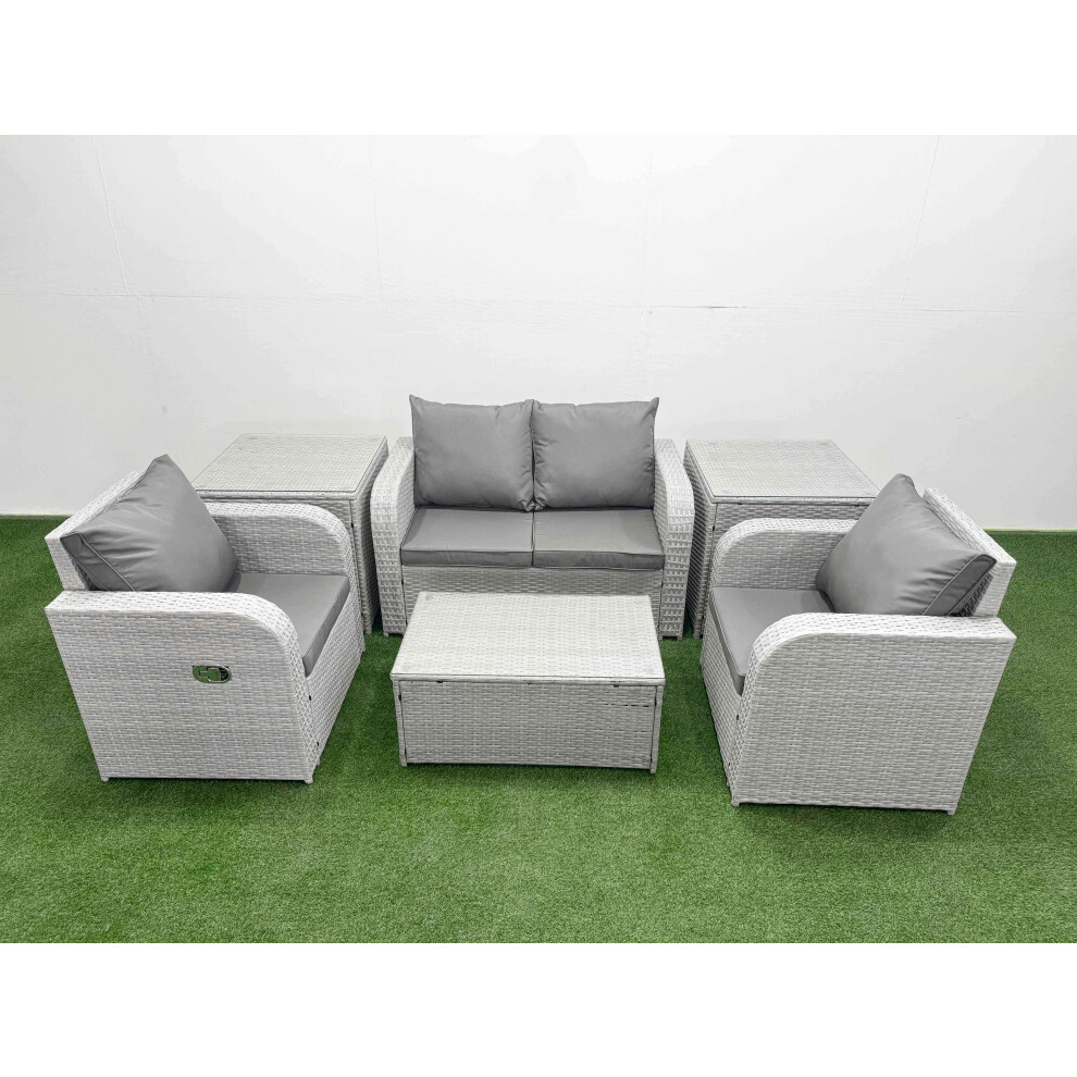 Fimous PE Wicker Rattan Garden Furniture Set Sofa Set Reclining Adjustable Chair Rectangular Coffee Table 4 Seater With 2 Side Table