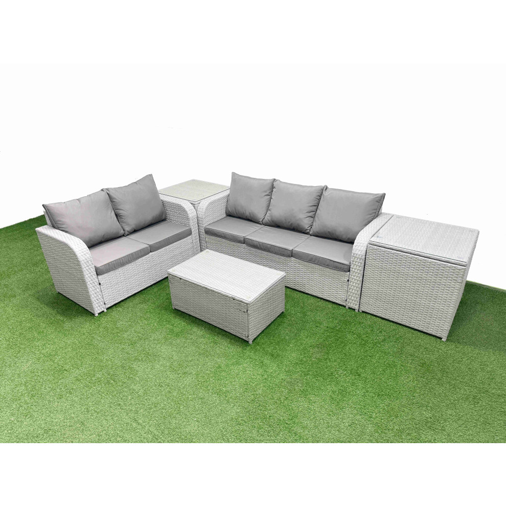 Fimous 5 Seater PE Rattan Wicker Garden Furniture Patio Conservatory Sofa Set with Rectangular Coffee Table 3 Seater Sofa Love Sofa 2 Side Table