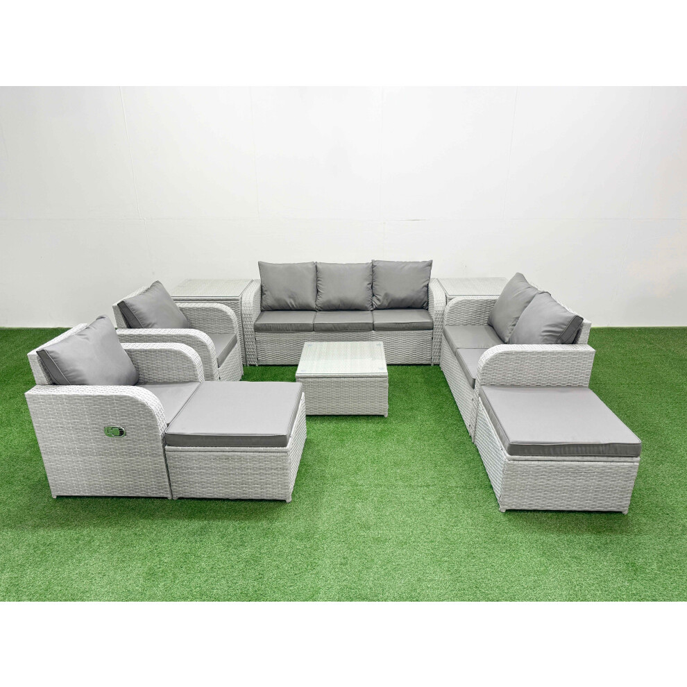 Fimous PE Rattan Garden Furniture Set Adjustable Chair Sofa Double Love Seat 2 Seater Sofa Lounge Set 2 Big Footstool 2 Side Table