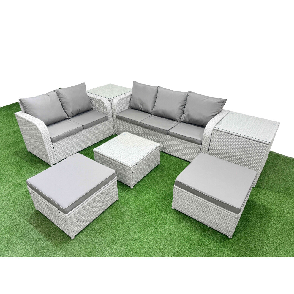 Fimous 7 Seater PE Rattan Wicker Garden Furniture Patio Conservatory Sofa Set with 3 Seater Sofa Love Sofa 2 Big Footstool 2 Side Table