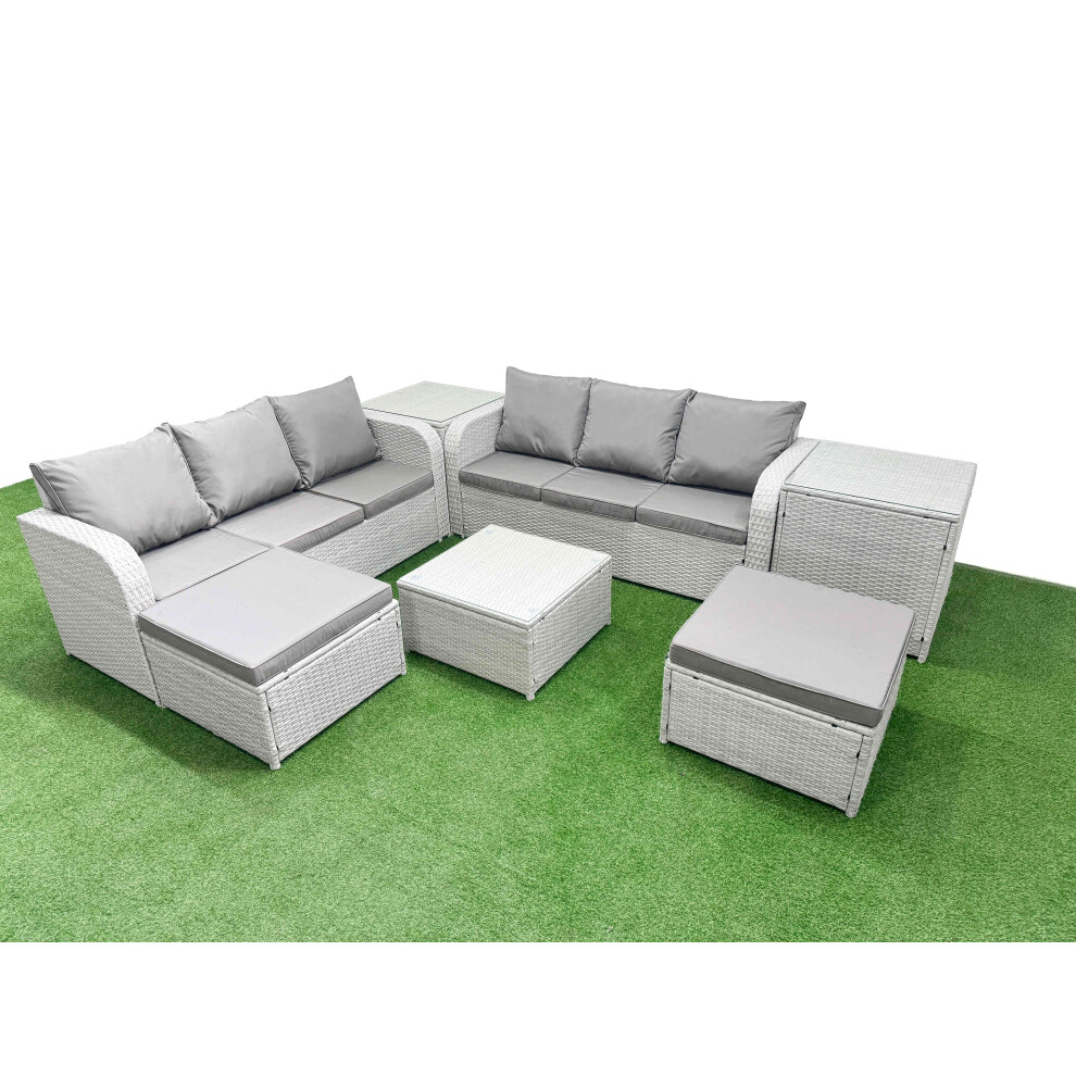 Rackhams Light/Grey 8 Seater Patio Sofa Set, Wicker, Square Coffee Table, High Back Lounge Sofa, 2 Big Footstools And 2 Side Tables, - Image 2