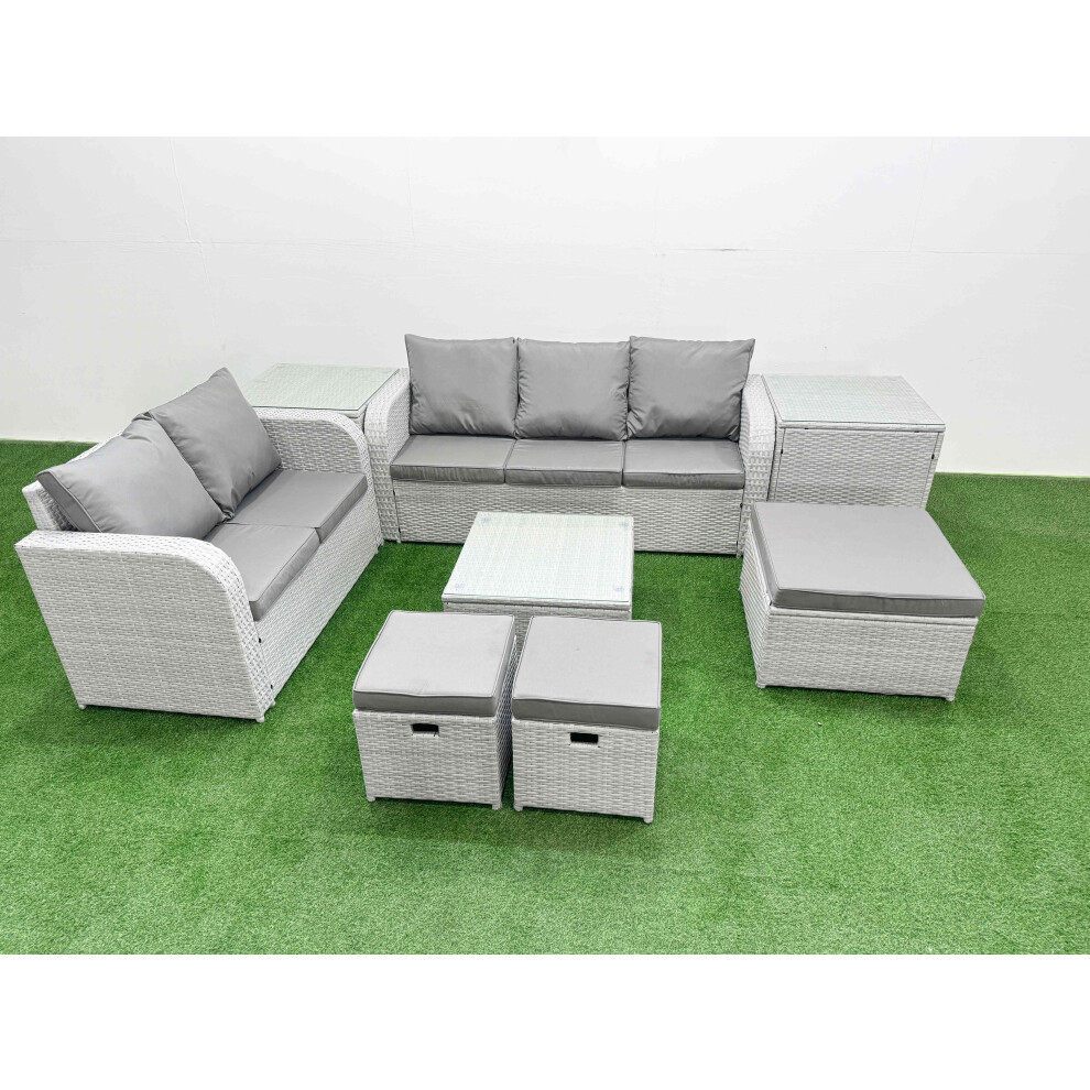 Fimous 8 Seater PE Rattan Wicker Garden Furniture Patio Conservatory Sofa Set with 3 Seater Sofa Love Sofa 3 Stool 2 Side Table