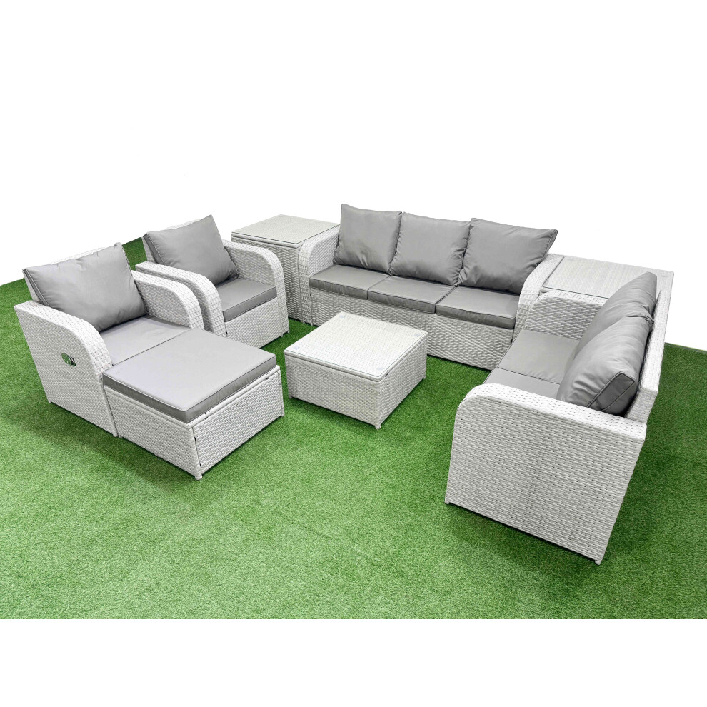 Fimous Pe Rattan Garden Furniture Set Adjustable Chair Sofa Double Love Seat 2 Seater Sofa Lounge Set Big Footstool 2 Side Table