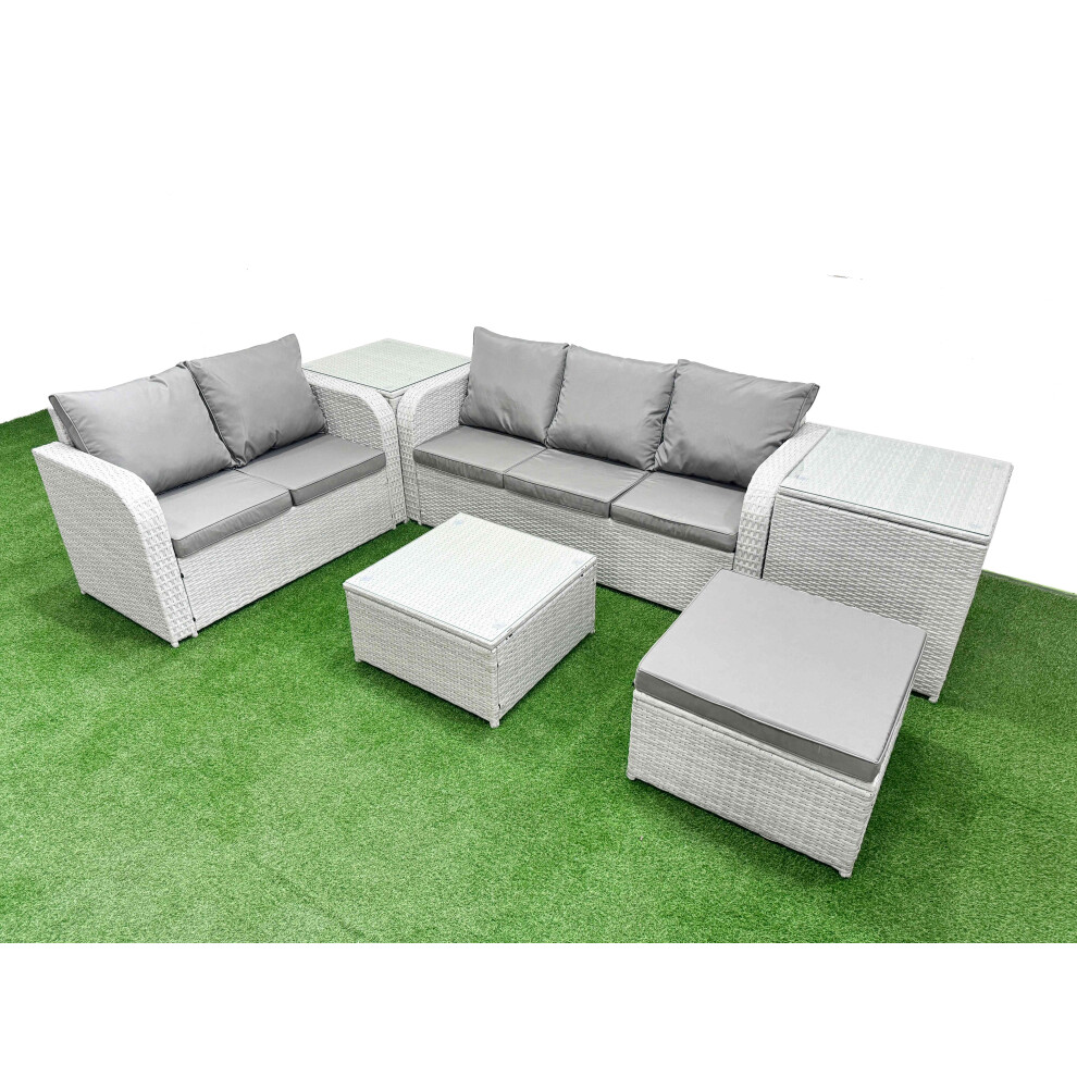 Fimous 6 Seater PE Rattan Wicker Garden Furniture Patio Conservatory Sofa Set with 3 Seater Sofa Love Sofa Big Footstool 2 Side Table