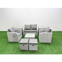 Fimous Light Grey PE Wicker Rattan Garden Furniture Set Sofa Set Reclining Adjustable Chair 6 Seater 2 Small Stools 2 Side Table