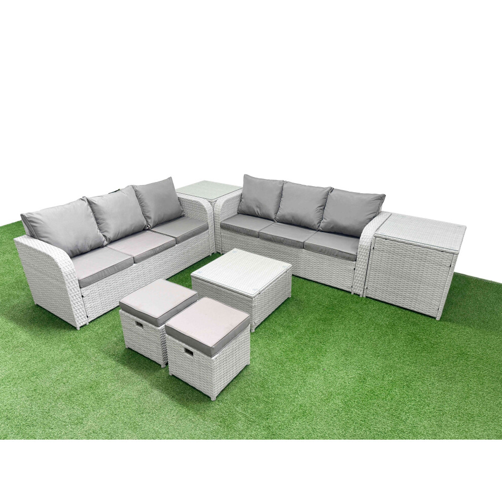 Fimous Outdoor Garden Furniture Sets 8 Seater Wicker Rattan Furniture Sofa Sets with high Back Lounge Sofa Stools 2 Side Table