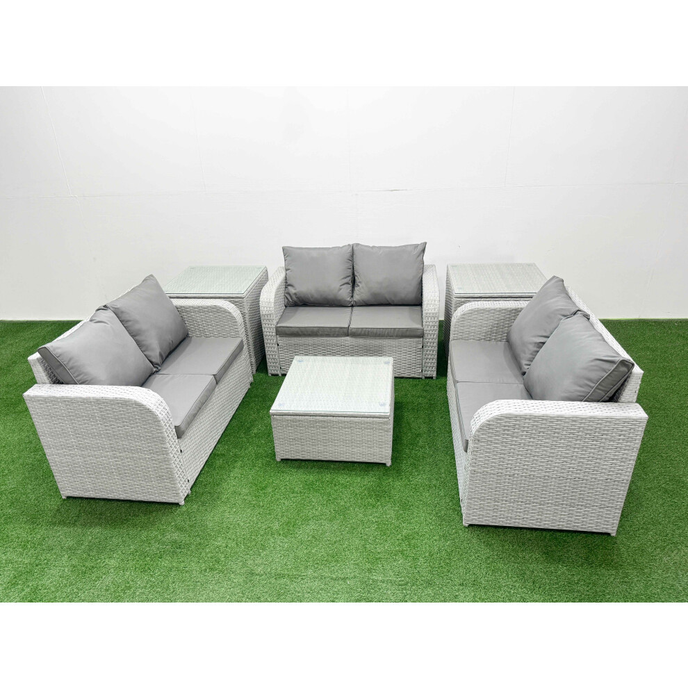 Fimous  6 Seater PE Wicker Rattan Furniture Sofa Sets with Square Coffee Table 2 Seater Love Sofa 2 Side Table Light Grey