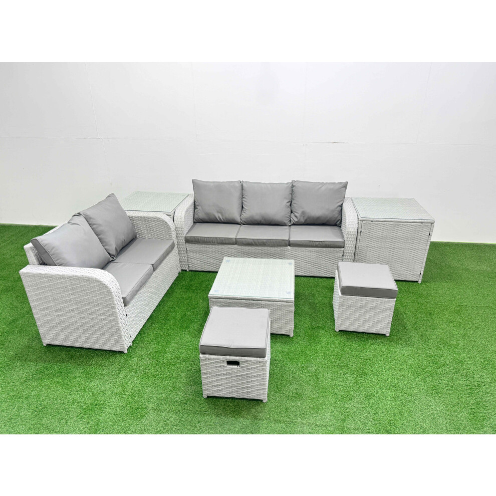 Fimous 7 Seater PE Rattan Wicker Garden Furniture Patio Conservatory Sofa Set with 3 Seater Sofa Love Sofa 2 Stools 2 Side Table