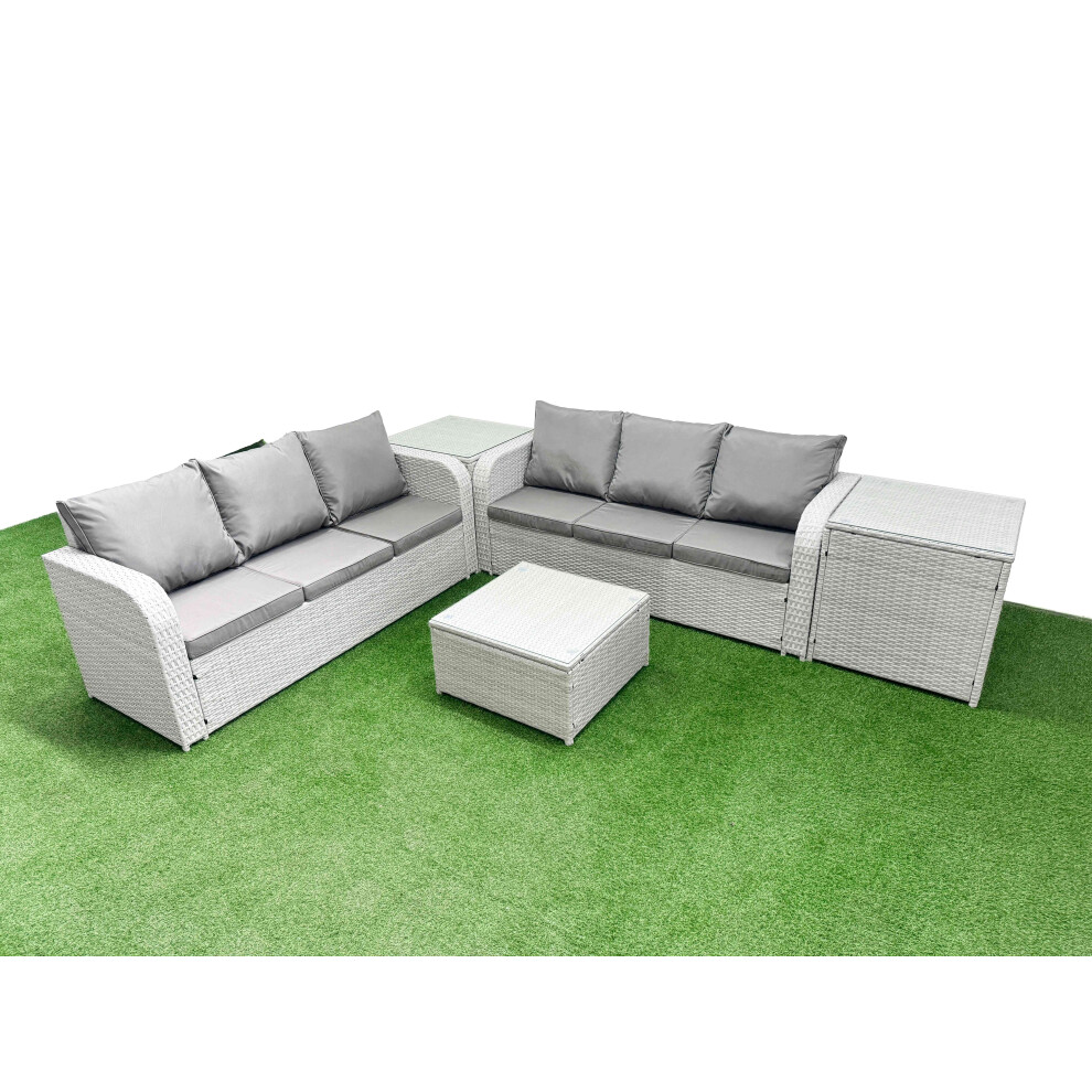 Fimous Outdoor Garden Furniture Sets 6 Seater Wicker Rattan Furniture Sofa Sets with high Back Lounge Sofa 2 Side Table